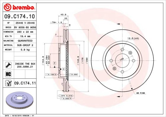 BREMBO brake disc 09. C174.11, set of 2 - Brake Disc