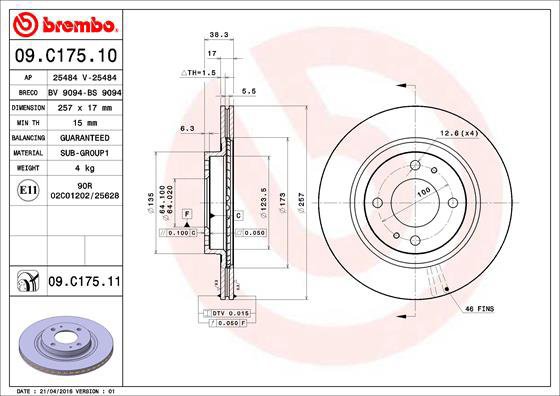 BREMBO brake disc 09. C175.11, set of 2 - Brake Disc