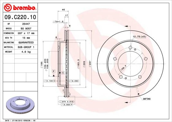BREMBO brake disc 09. C220.10, set of 2 - Brake Disc