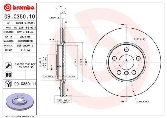 BREMBO brake disc 09. C350.11, set of 2 - Brake Disc