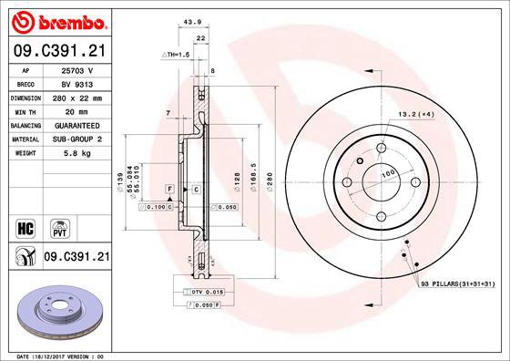 BREMBO brake disc 09. C391.21, set of 2 - Brake Disc