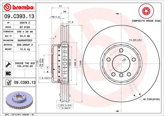 BREMBO brake disc 09. C393.13, set of 2 - Brake Disc