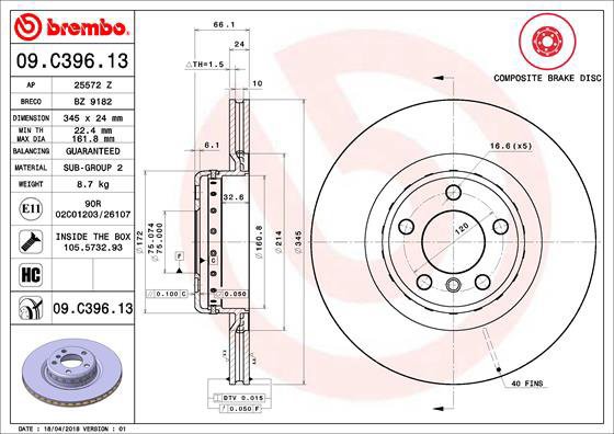 BREMBO brake disc 09. C396.13, set of 2 - Brake Disc