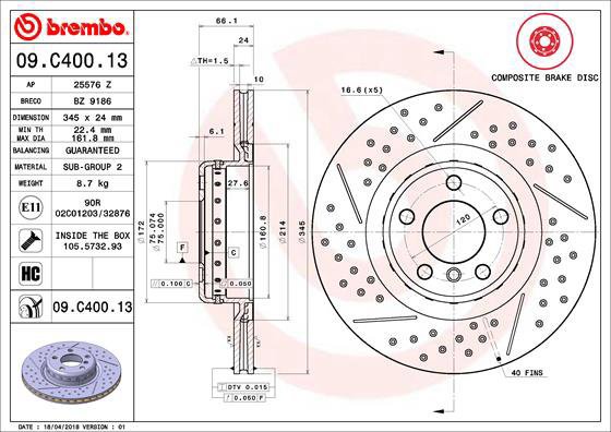 BREMBO brake disc 09. C400.13, set of 2 - Brake Disc