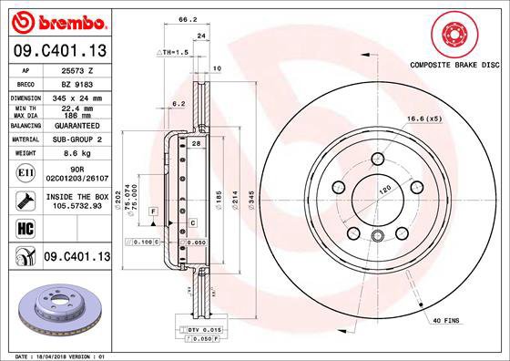 BREMBO brake disc 09. C401.13, set of 2 - Brake Disc