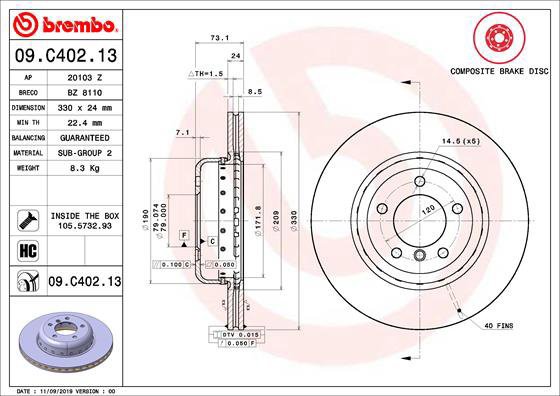 BREMBO brake disc 09. C402.13, set of 2 - Brake Disc