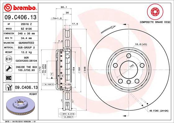 BREMBO brake disc 09. C406.13, set of 2 - Brake Disc