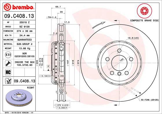 BREMBO brake disc 09. C408.13, set of 2 - Brake Disc