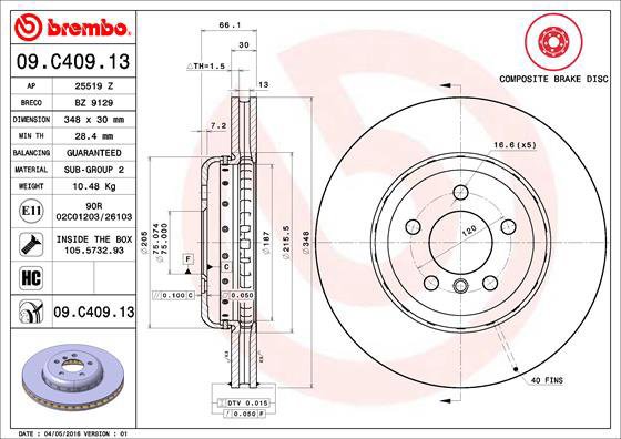 BREMBO brake disc 09. C409.13, set of 2 - Brake Disc