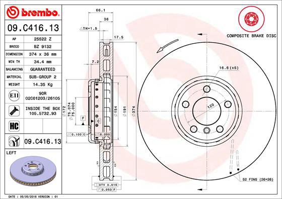BREMBO brake disc 09. C416.13, set of 2 - Brake Disc