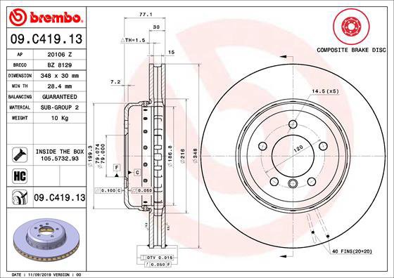 BREMBO brake disc 09. C419.13, set of 2 - Brake Disc
