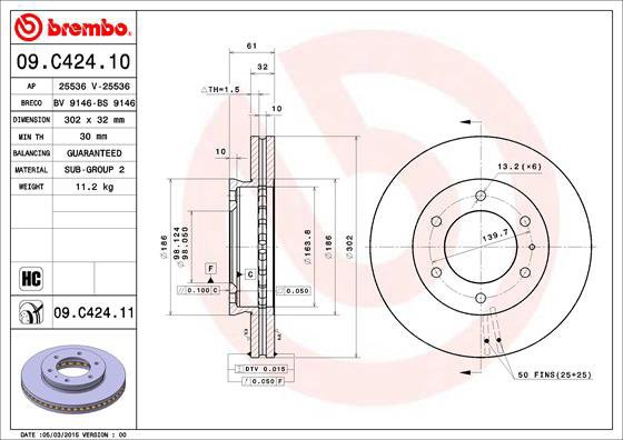 BREMBO brake disc 09. C424.11, set of 2 - Brake Disc