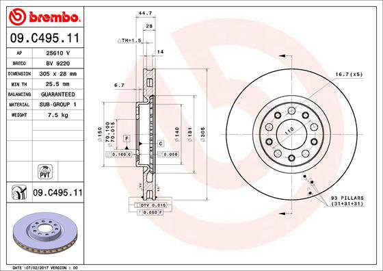 BREMBO brake disc 09. C495.11, set of 2 - Brake Disc