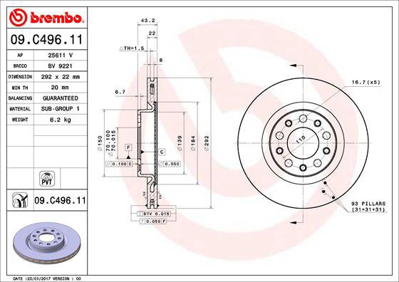 BREMBO brake disc 09. C496.11, set of 2 - Brake Disc