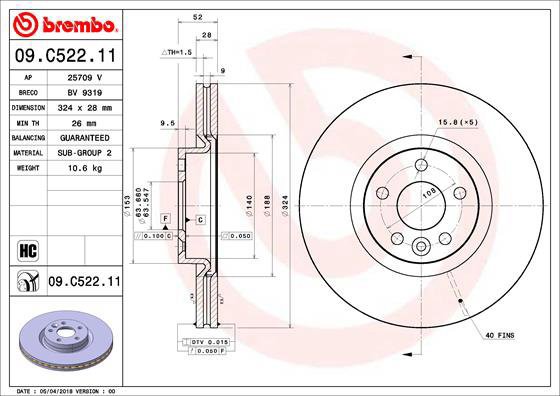 BREMBO brake disc 09. C522.11, set of 2 - Brake Disc