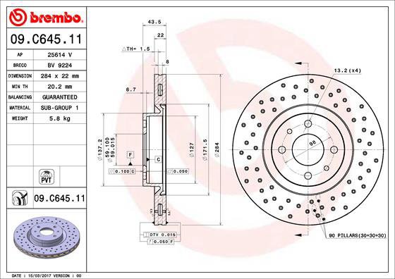 BREMBO brzdový kotouč 09.C645.11, sada 2 ks - Brake Disc