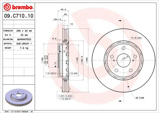 BREMBO brake disc 09. C710.11, set of 2 - Brake Disc