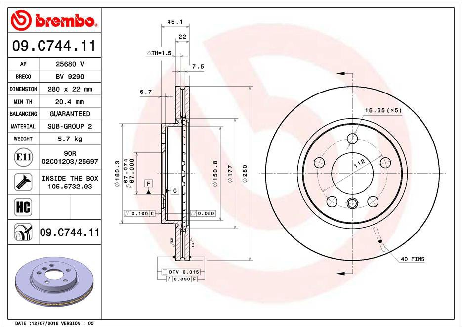 BREMBO brake disc 09. C744.11, set of 2 - Brake Disc