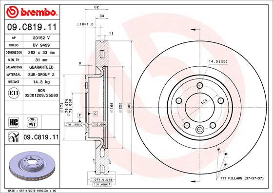 BREMBO brake disc 09. C819.11, set of 2 - Brake Disc