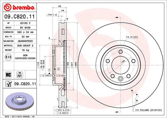 BREMBO brake disc 09. C820.11, set of 2 - Brake Disc