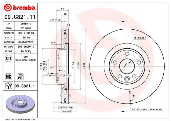 BREMBO brake disc 09. C821.11, set of 2 - Brake Disc