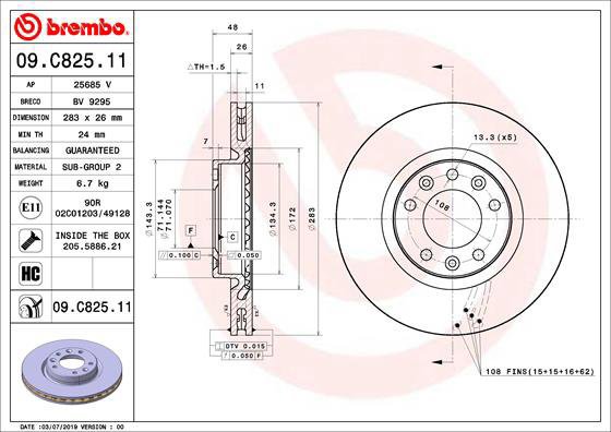 BREMBO brake disc 09. C825.11, set of 2 - Brake Disc