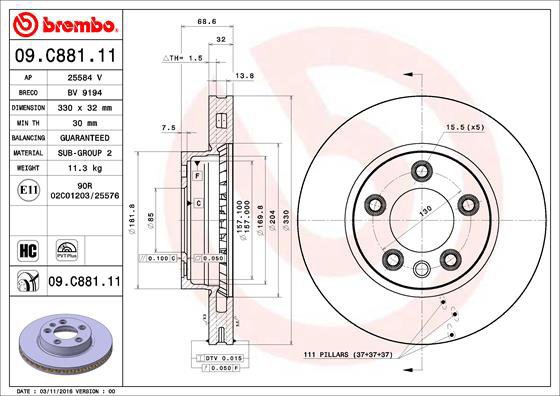 BREMBO brake disc 09. C881.11, set of 2 - Brake Disc