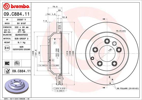 BREMBO brake disc 09. C884.11, set of 2 - Brake Disc