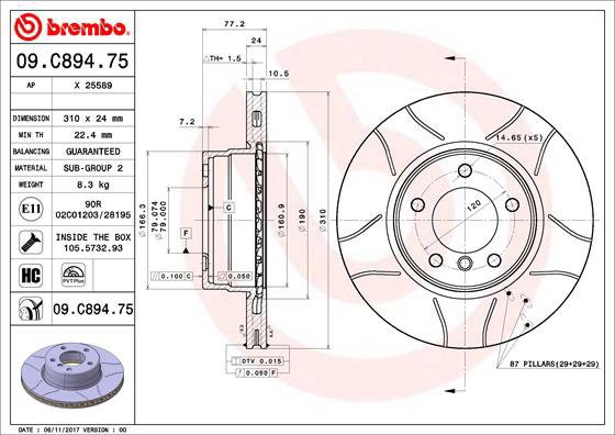 BREMBO brake disc 09. C894.75, set of 2 - Brake Disc