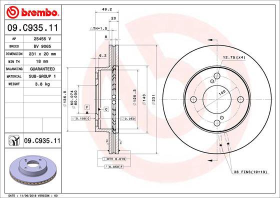 BREMBO brake disc 09. C935.11, set of 2 - Brake Disc