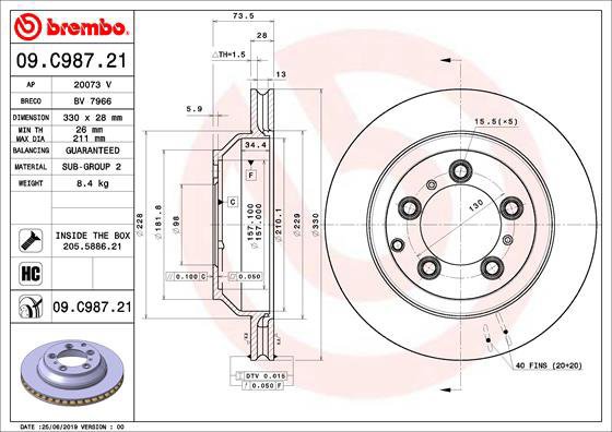 BREMBO brake disc 09. C987.21, set of 2 - Brake Disc