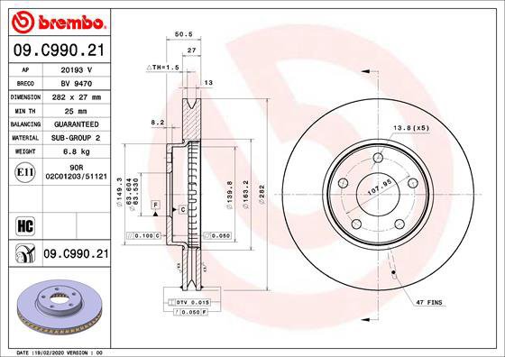 BREMBO brake disc 09. C990.21, set of 2 - Brake Disc