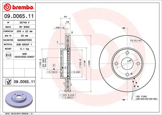BREMBO brake disc 09. D065.11, set of 2 - Brake Disc