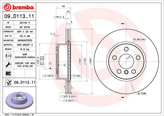 BREMBO brake disc 09. D113.11, set of 2 - Brake Disc