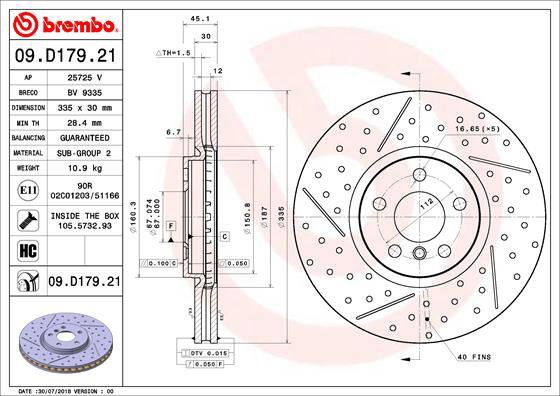 BREMBO brake disc 09. D179.21, set of 2 - Brake Disc