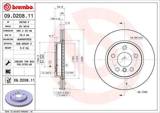 BREMBO brake disc 09. D208.11, set of 2 - Brake Disc