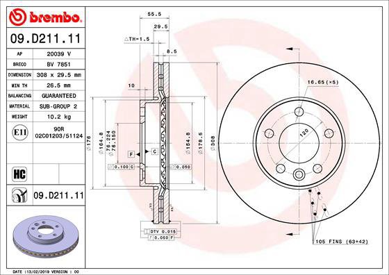 BREMBO brake disc 09. D211.11, set of 2 - Brake Disc