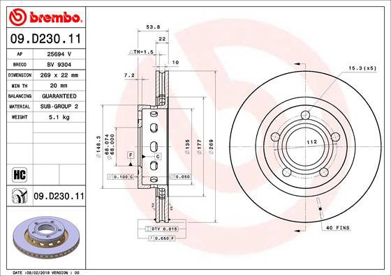 BREMBO brake disc 09. D230.11, set of 2 - Brake Disc