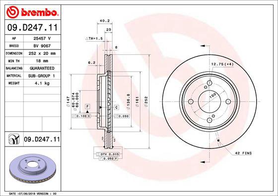 BREMBO brake disc 09. D247.11, set of 2 - Brake Disc