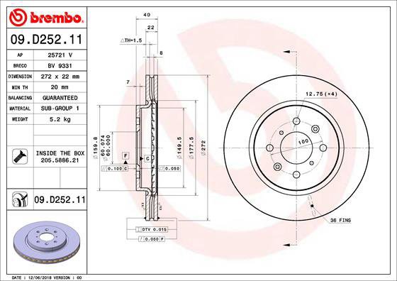 BREMBO brake disc 09. D252.11, set of 2 - Brake Disc