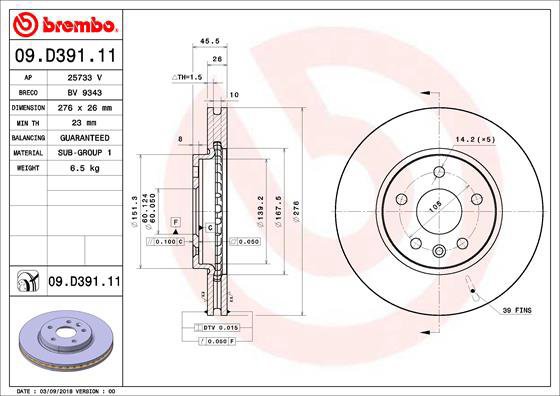 BREMBO brake disc 09. D391.11, set of 2 - Brake Disc