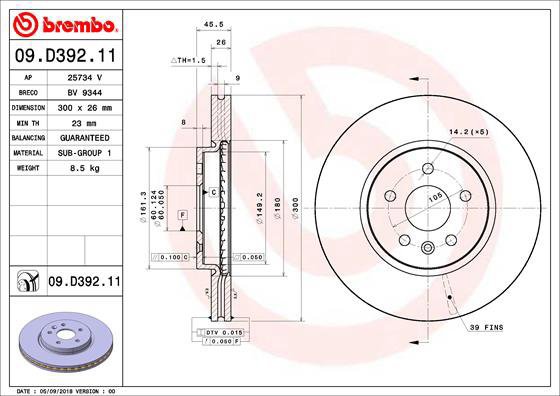 BREMBO brake disc 09. D392.11, set of 2 - Brake Disc