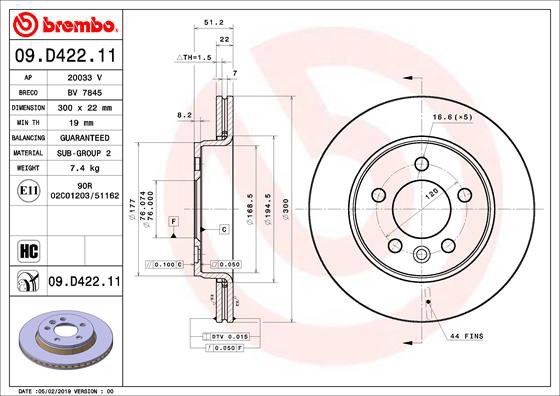 BREMBO brake disc 09. D422.11, set of 2 - Brake Disc