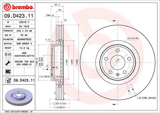 BREMBO brake disc 09. D423.11, set of 2 - Brake Disc