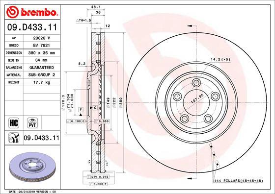 BREMBO brake disc 09. D433.11, set of 2 - Brake Disc