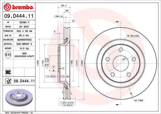 BREMBO brake disc 09. D444.11, set of 2 - Brake Disc