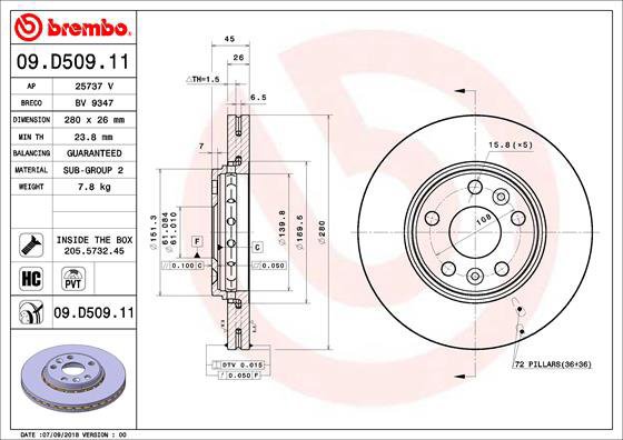 BREMBO brake disc 09. D509.11, set of 2 - Brake Disc