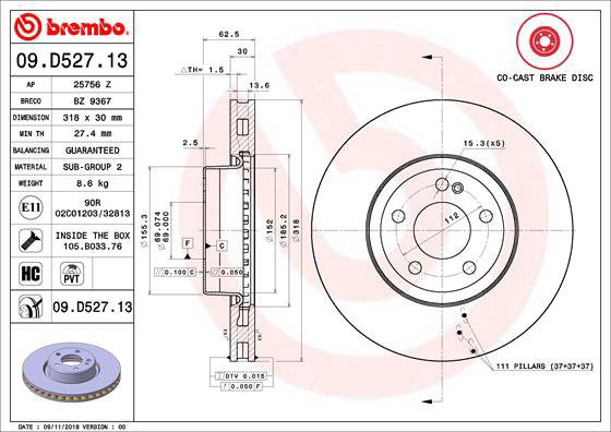BREMBO brake disc 09. D527.13, set of 2 - Brake Disc