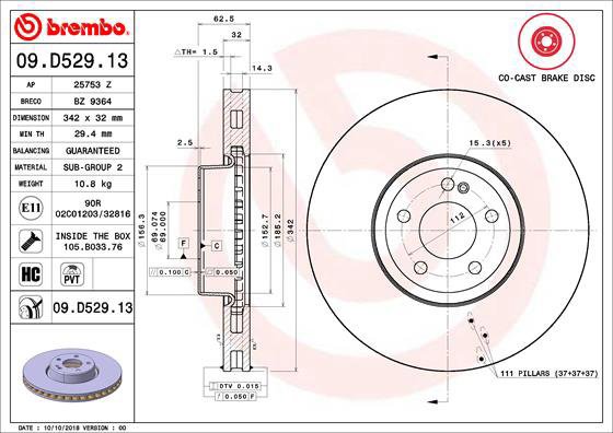BREMBO brake disc 09. D529.13, set of 2 - Brake Disc