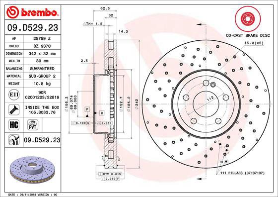 BREMBO brake disc 09. D529.23, set of 2 - Brake Disc